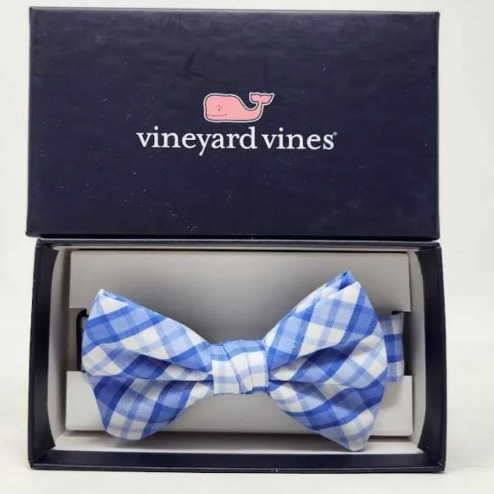 New boys Vineyard Vines blue plaid bow tie